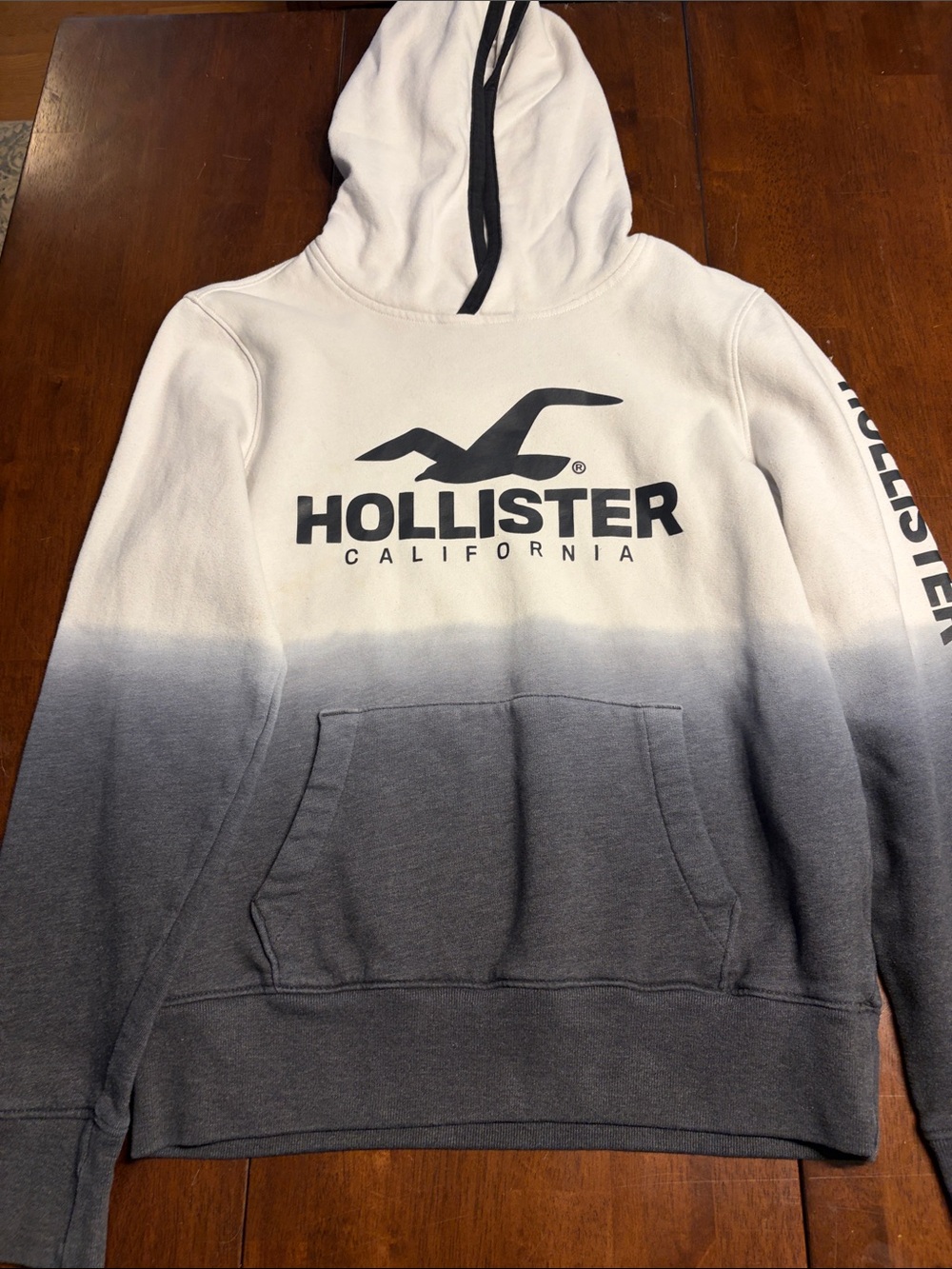 Hollister Men’s White to Dark Gray Ombre Pullover Hoodie
